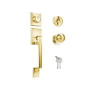 SUYA Set di maniglie per porta anteriore e catenaccio, serratura a cilindro singolo con maniglia per maniglia interna, reversibile per destra e sinistra, ingresso o esterno, finitura dorata