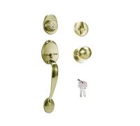 SUYA Set di maniglie per porta anteriore e catenaccio, serratura a cilindro singolo con maniglia per maniglia interna, reversibile per destra e sinistra, ingresso o esterno, finitura bronzo antico