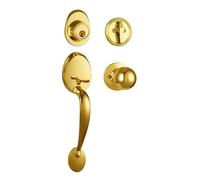 SUYA Set di maniglie per porta anteriore e catenaccio, serratura a cilindro singolo con maniglia per maniglia interna, reversibile per destra e sinistra, ingresso o esterno, finitura dorata