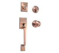 SUYA Set di maniglie per porta anteriore e catenaccio, serratura a cilindro singolo con maniglia per maniglia interna, reversibile per destra e sinistra, ingresso o esterno, finitura in rame antico