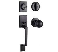 SUYA Set di maniglie per porta anteriore e catenaccio, serratura a cilindro singolo con maniglia per maniglia interna, reversibile per destra e sinistra, ingresso o esterno, finitura nera opaca