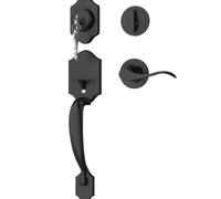 SUYA Set di maniglie per porta anteriore, serratura a cilindro singolo con maniglia a leva ondulata, reversibile per destra e sinistra, ingresso o esterno, finitura nera opaca