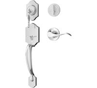 SUYA Set di maniglie per porta anteriore, serratura a cilindro singolo con maniglia a leva ondulata, reversibile per destra e sinistra, ingresso o esterno, finitura in nichel satinato