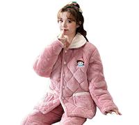 SUYGGCK Pigiama in pile da donna set pigiama ispessimento invernale più velluto flanella pigiameria stampa casa salotto usura studenti casual dolce carino-7L