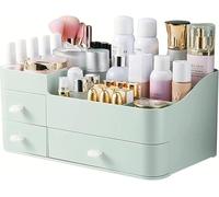 Suyoo Organizer per trucchi con cassetti, elegante contenitore da banco per cosmetici, elegante supporto per pennelli, ombretti, lozioni, rossetti, smalti e gioielli (verde)