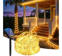 Suyoo Stringa di luci a LED a energia solare, impermeabili, per esterni, 12 m, 100 LED, 8 modalità, per giardino, matrimoni, feste, decorazioni natalizie (bianco caldo)