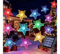 Suyoo Stringa di luci solari a forma di stella, 12 m, 100 LED, impermeabili, con 8 modalità e accensione e spegnimento automatico, luci decorative a energia solare per giardino, patio, matrimoni