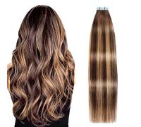SUYYA Extension Capelli Veri Biadesivo Capelli Umani Extension Biadesive Capelli Veri Lisci Dritto Setosi 20 Pollice 50 cm 20pcs 50g #4/27/4 Marrone Cioccolato a Biondo Caramello
