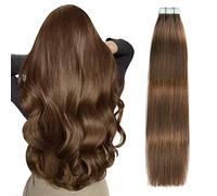 SUYYA Extension Capelli Veri Biadesivo Capelli Umani Extension Biadesive Capelli Veri Lisci Remy Tape in Hair Extensions Capelli Dritto Setosi 22 Pollice 55 cm 20pcs 50g #4 Marrone Cioccolato