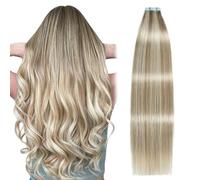 SUYYA Extension Capelli Veri Biadesivo Capelli Umani Extension Biadesive Capelli Veri Lisci Remy Tape in Hair Extensions Capelli Dritto Setosi 20 Pollice 50 cm 20pcs 50g #18/613 Champagne con Biondo