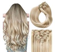 SUYYA Extension Capelli Veri Clip Remy Lisci Extension Capelli Veri Dritto Extension Clip Capelli Umani 12 pollice 30 cm 70g #18/613 Champagne con Biondo