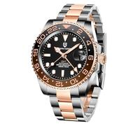 SUZAKU Orologio da uomo GMT 40 mm Automatico NH34 Movimento Lunetta in Ceramica Doppio Fuso Orario Display Data 100m Impermeabile Luminoso Sport Business Orologio Regalo per Uomo (Oro rosa - 3)