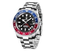 SUZAKU Orologio da uomo GMT 40 mm Automatico NH34 Movimento Lunetta in Ceramica Doppio Fuso Orario Display Data 100m Impermeabile Luminoso Sport Business Orologio Regalo per Uomo (Blu e rosso - 3)