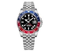 SUZAKU Orologio da uomo GMT 40 mm Automatico NH34 Movimento Lunetta in Ceramica Doppio Fuso Orario Display Data 100m Impermeabile Luminoso Sport Business Orologio Regalo per Uomo (Blu e rosso - 5)