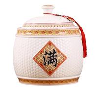 SUZEPER Secchio per riso in ceramica cinese, grande dispenser per riso con coperchio, barattolo sigillato per riso con nappa, per riso, biscotti, tè, chicchi di caffè (30 x 27 cm, bianco F)
