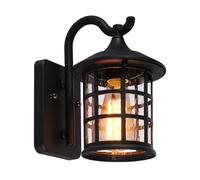 SUZNIU Applique da Esterno, Applique da Parete Vintage LED, Lampada da Esterno Vetro Alluminio, E27 Lampada da Giardino Impermeabile, senza Lampadina, per Garage, Balcone, Illuminazione Terrazza Nero