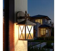 SUZNIU Applique da Esterno, Applique da Parete Vintage LED, Lampada da Esterno Vetro Alluminio, E27 Lampada da Giardino Impermeabile, senza Lampadina, per Garage, Illuminazione Terrazza Rame Rosso