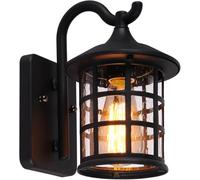 SUZNIU Applique da Esterno Vintage E27 IP44 Alluminio, Nero | Lampada con Paralume in Vetro Impermeabile IP44, Attacco E27, senza Lampadina, Lanterna per Giardino Terrazza Balcone Parete