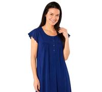 Suzy & Me Camicia da notte da donna in 100% jersey di cotone a maniche corte con bordo sangallo, blu navy, 14-16