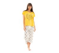 Suzy & Me Donna 100% Cotone Jersey Manica Corta Cropped Gamba Animale, Farfalla, Orsa & Cuore Design Pigiama (Ape Gialla 52-54)