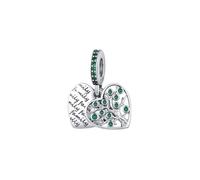 Svadia Green Heart Charm - Ciondolo in rame placcato argento, ipoallergenico, senza piombo e nichel, leggero, 2 g, regalo per lei, braccialetto o collana