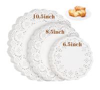 Svalor Centrini di carta di dimensioni assortite, 16,5 cm, 21,6 cm e 26,7 cm, centrini per alimenti, 99 centrini usa e getta in carta con pizzo per tavoli, tovagliette rotonde di carta per torte