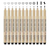 Svalor Penne a punta fine, Penne a punta fine Micron da 12 pezzi Nere con 12 diverse larghezze di linea, Penne da disegno per artisti, Penne a punta fine nere per illustrazione, schizzi, disegno tecni