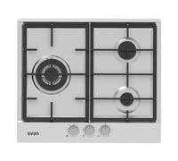 Svan Encimera de Gas Inox SGW3600X. Potencia máx. 6750 kW, 3 Quemadores, Quemador WOK triple llama, con Ignición Automática, Parrillas Forjadas, Incluye Kit de Conversión Gas Natural