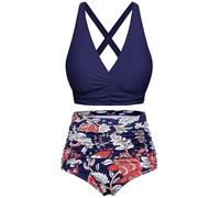 Svanco Costume da Bagno Due Pezzi Donna Top Bikini Incrociato Slip A Vita Alta E Increspato Set Bikini Push Up Donne Costumi da Bagno