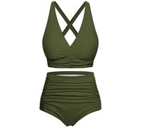 Svanco Costume da Bagno Due Pezzi Donna Top Bikini Incrociato Slip A Vita Alta E Increspato Set Bikini Push Up Donne Costumi da Bagno
