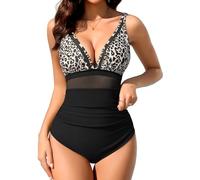 SVANCO Costume Da Bagno Intero Tummy Control Donna Bagno Costume Da Bagno Donne Costume Da Bagno Imbottito Push-Up Tuta Da Bagno 1 Pezzo Costumi Da Bagno Shapewear Mesh One Piece Swimsuit Leopardo XXL