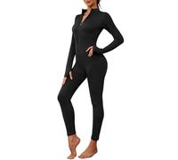 Svanco Tuta Sportiva Donna Yoga Intera Con Cerniera | Maniche Lunghe Con Foro Per Pollice, Collo Alto, Tessuto A Coste Altamente Elastico