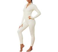 Svanco Tuta Sportiva Donna Yoga Intera Con Cerniera | Maniche Lunghe Con Foro Per Pollice, Collo Alto, Tessuto A Coste Altamente Elastico