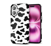 Svanove Custodia Con Motivo di Mucca per l'iPhone 16 Plus, Design di Motivo Animale di Lusso, Retro e Cool, Motivo Stylish Y2K, Copertura in Plastica Resistente, Nero