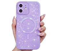 Svanove Custodia magnetica glitterata per iPhone 12, compatibile con Magsafe, scintillante e brillante, design femminile, estetica alla moda, per donne e ragazze, viola lavanda