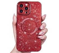Svanove Custodia magnetica glitterata per iPhone 12 Pro, compatibile con Magsafe, scintillante e brillante, design femminile, estetica alla moda, per donne e ragazze, rosso vino
