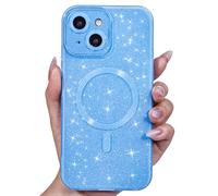 Svanove Custodia magnetica glitterata per iPhone 14 Plus, compatibile con Magsafe, scintillante e brillante, design femminile, estetica alla moda, per donne e ragazze, celeste