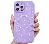 Svanove Custodia magnetica glitterata per iPhone 15 Pro, compatibile con Magsafe, scintillante e brillante, design femminile, estetica alla moda, per donne, viola lavanda