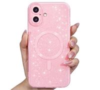 Svanove Custodia magnetica glitterata per iPhone 16, compatibile con Magsafe, scintillante e brillante, design femminile, estetica alla moda, per donne e ragazze, rosa chiaro