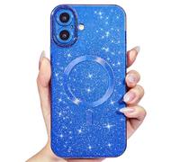Svanove Custodia magnetica glitterata per iPhone 16, compatibile con Magsafe, scintillante e brillante, design femminile, estetica alla moda, per donne e ragazze, blu reale