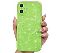 Svanove Custodia magnetica glitterata per iPhone 16 Plus, compatibile con Magsafe, scintillante e brillante, design femminile, estetica alla moda, per donne e ragazze, verde (neon green)
