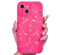 Svanove Custodia Magnetica per iPhone 14 Plus Glitterata compatibile con Magsafe, Con Protezione dell Obiettivo Fotocamera, Custodia PC Glitter Morbida in TPU, per Womem Girl, Rosa Caldo