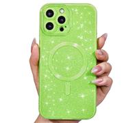 Svanove Custodia Magnetica per iPhone 14 Pro Glitterata compatibile con Magsafe, Con Protezione dell Obiettivo Fotocamera, Custodia PC Glitter Morbida in TPU, per Womem Girl, Verde Fluo