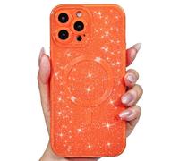 Svanove Custodia Magnetica per iPhone 14 Pro Max Glitterata compatibile con Magsafe, Con Protezione dell Obiettivo Fotocamera, Custodia PC Glitter Morbida in TPU, per Womem Girl, Arancione Fluo