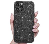 Svanove Custodia per iPhone 12 Pro Max con glitter, scintillante e carina da ragazza, per donne e ragazze, custodia per telefono sottile e sottile in gomma di silicone morbido gel di plastica, nero