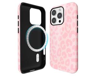 Svanove Custodia rigida per iPhone 16 Pro Max con stampa di ghepardo, compatibile con Magsafe Magnetic Leopard custodia rigida per donne, rosa