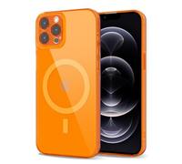 Svanove per iPhone 12 Pro Cover Compatibile con MagSafe, Trasparente Magnetica Protezione della fotocamera Custodia, Sottile Silicone Antiurto Anti-Graffio Custodia Case, Arancione Fluo