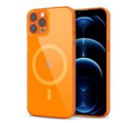 Svanove per iPhone 12 Pro Max Cover Compatibile con MagSafe, Trasparente Magnetica Protezione della fotocamera Custodia, Sottile Silicone Antiurto Anti-Graffio Custodia Case, Arancione Fluo