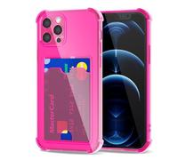 Svanove per iPhone 12 Pro Max Custodia con Slot, Trasparente con Porta Carte Fotocamera Case Protettiva, Sottile Protezione Silicone Portafoglio Cover Antiurto Slim Custodia, Rosa Caldo