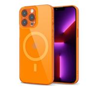 Svanove per iPhone 13 Pro Cover Compatibile con MagSafe, Trasparente Magnetica Protezione della fotocamera Custodia, Sottile Silicone Antiurto Anti-Graffio Custodia Case, Arancione Fluo